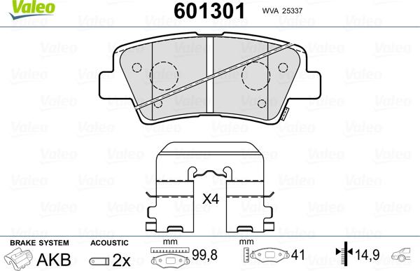 Valeo 601301 - Brake Pad Set, disc brake autospares.lv