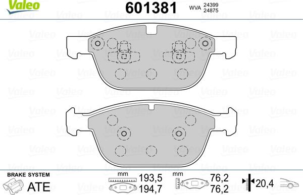 Valeo 601381 - Brake Pad Set, disc brake autospares.lv