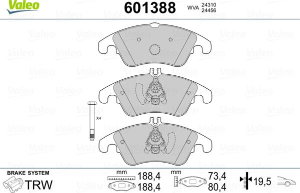 Valeo 601388 - Brake Pad Set, disc brake autospares.lv