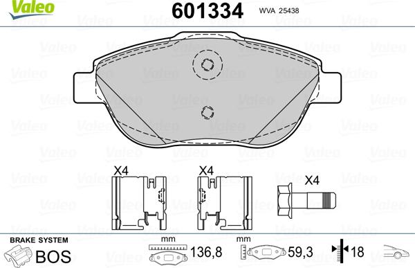 Valeo 601334 - Brake Pad Set, disc brake autospares.lv