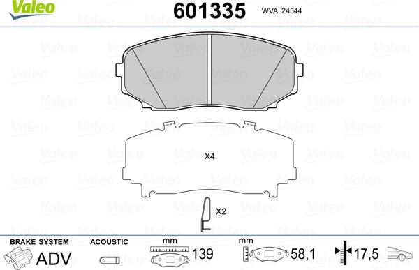 Valeo 601335 - Brake Pad Set, disc brake autospares.lv