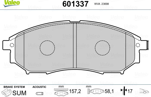 Valeo 601337 - Brake Pad Set, disc brake autospares.lv