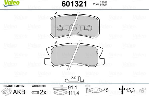 Valeo 601321 - Brake Pad Set, disc brake autospares.lv