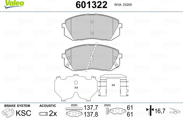 Valeo 601322 - Brake Pad Set, disc brake autospares.lv