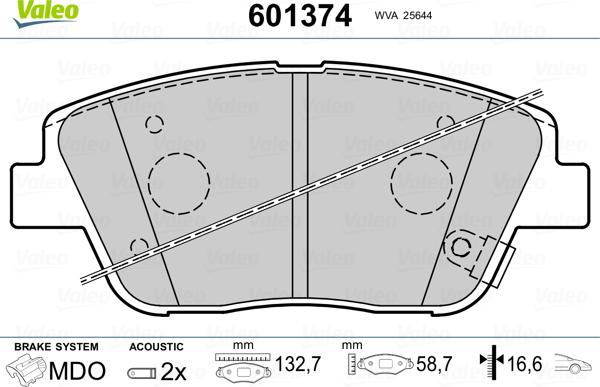 Valeo 601374 - Brake Pad Set, disc brake autospares.lv