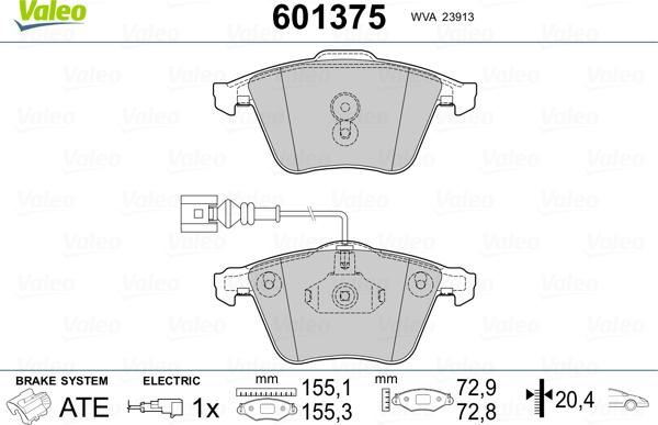 Valeo 601375 - Brake Pad Set, disc brake autospares.lv