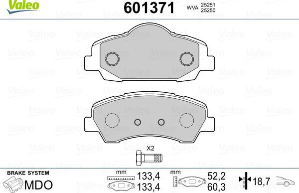 Valeo 601371 - Brake Pad Set, disc brake autospares.lv