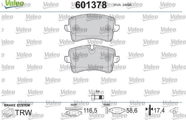 Valeo 601378 - Brake Pad Set, disc brake autospares.lv