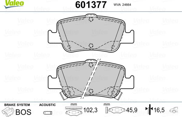 Valeo 601377 - Brake Pad Set, disc brake autospares.lv