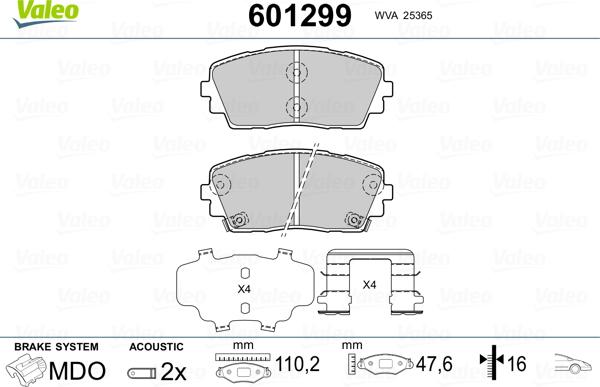 Valeo 601299 - Brake Pad Set, disc brake autospares.lv