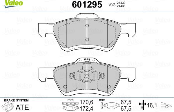 Valeo 601295 - Brake Pad Set, disc brake autospares.lv