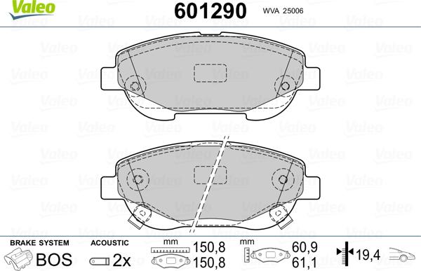 Valeo 601290 - Brake Pad Set, disc brake autospares.lv