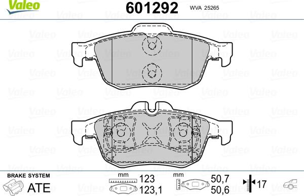 Valeo 601292 - Brake Pad Set, disc brake autospares.lv