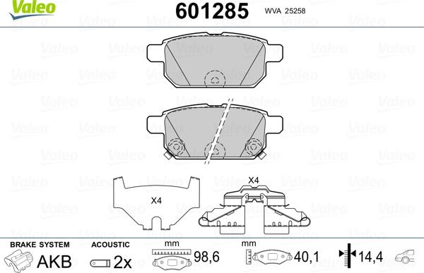 Valeo 601285 - Brake Pad Set, disc brake autospares.lv