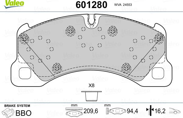 Valeo 601280 - Brake Pad Set, disc brake autospares.lv