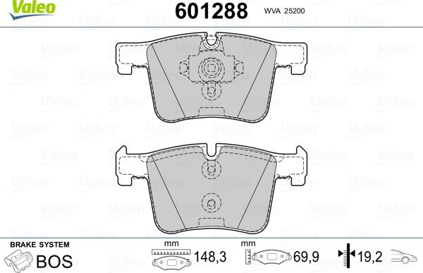 Valeo 601288 - Brake Pad Set, disc brake autospares.lv