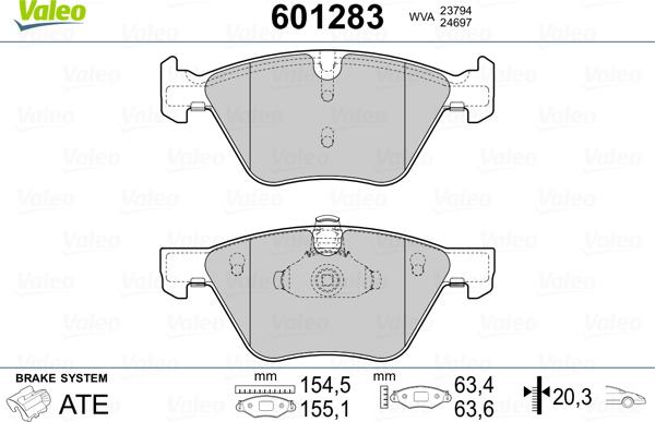 Valeo 601283 - Brake Pad Set, disc brake autospares.lv