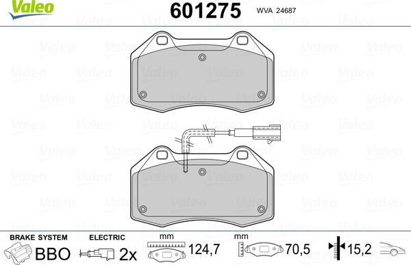 Valeo 601275 - Brake Pad Set, disc brake autospares.lv