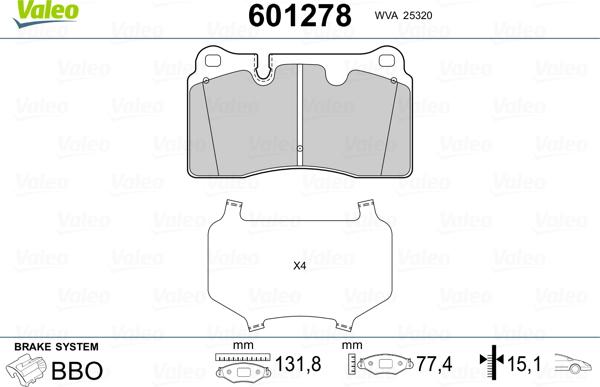 Valeo 601278 - Brake Pad Set, disc brake autospares.lv