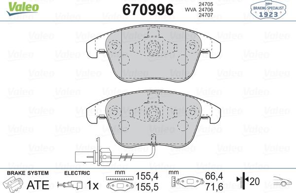 Valeo 670996 - Brake Pad Set, disc brake autospares.lv