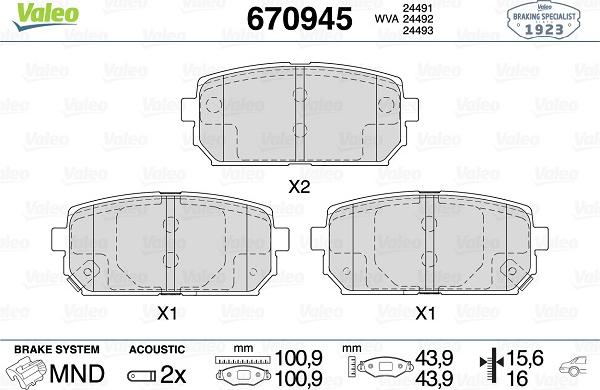 Valeo 670945 - Brake Pad Set, disc brake autospares.lv