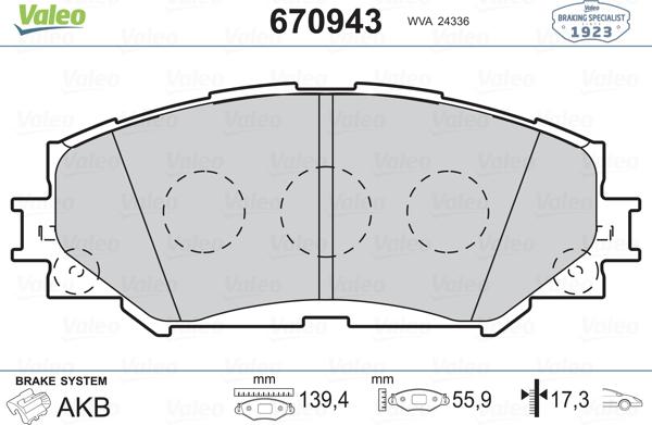 Valeo 670943 - Brake Pad Set, disc brake autospares.lv