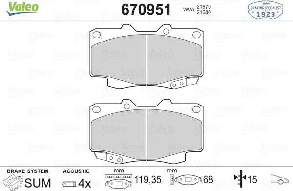 Valeo 670951 - Brake Pad Set, disc brake autospares.lv