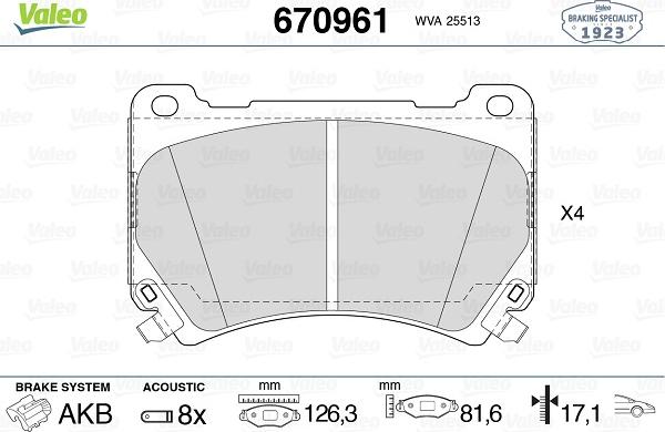 Valeo 670961 - Brake Pad Set, disc brake autospares.lv