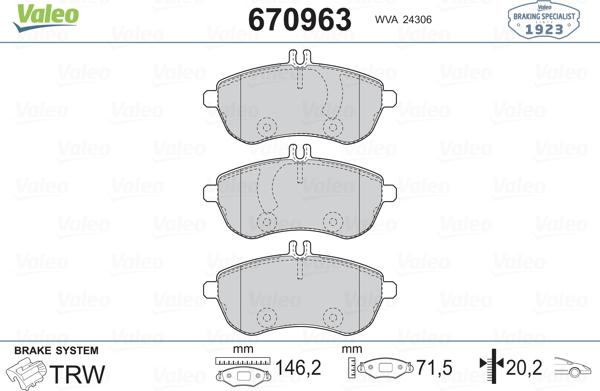 Valeo 670963 - Brake Pad Set, disc brake autospares.lv