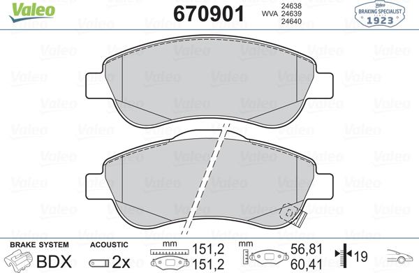 Valeo 670901 - Brake Pad Set, disc brake autospares.lv