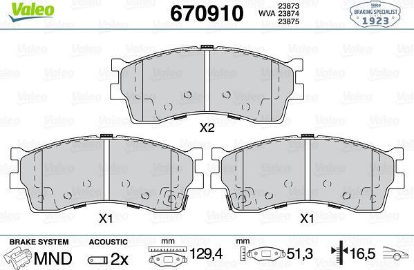 Valeo 670910 - Brake Pad Set, disc brake autospares.lv