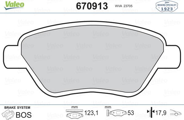 Valeo 670913 - Brake Pad Set, disc brake autospares.lv