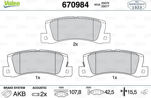 Valeo 670984 - Brake Pad Set, disc brake autospares.lv