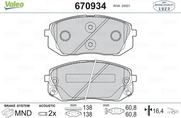 Valeo 670934 - Brake Pad Set, disc brake autospares.lv