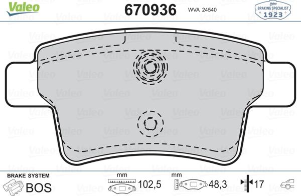 Valeo 670936 - Brake Pad Set, disc brake autospares.lv