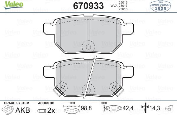 Valeo 670933 - Brake Pad Set, disc brake autospares.lv