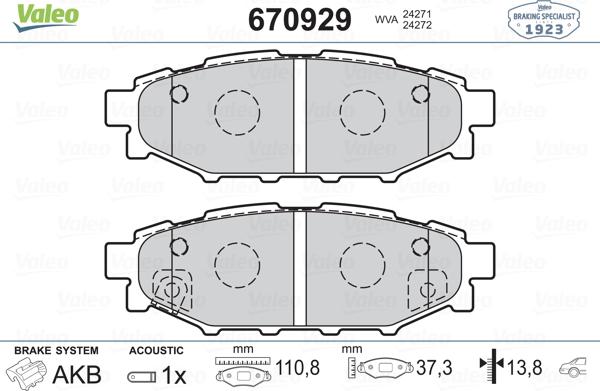 Valeo 670929 - Brake Pad Set, disc brake autospares.lv