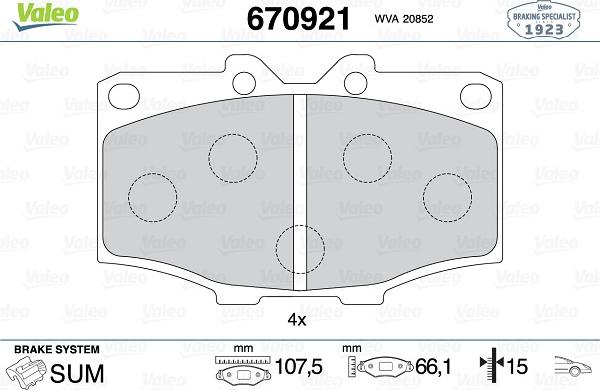 Valeo 670921 - Brake Pad Set, disc brake autospares.lv