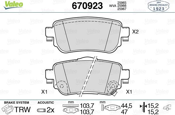 Valeo 670923 - Brake Pad Set, disc brake autospares.lv