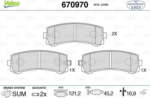 Valeo 670970 - Brake Pad Set, disc brake autospares.lv