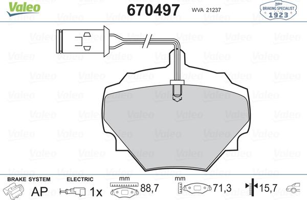 Valeo 670497 - Brake Pad Set, disc brake autospares.lv