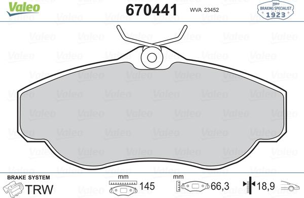 Valeo 670441 - Brake Pad Set, disc brake autospares.lv