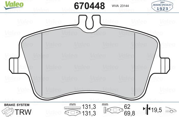 Valeo 670448 - Brake Pad Set, disc brake autospares.lv