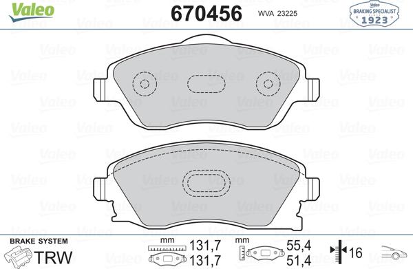 Valeo 670456 - Brake Pad Set, disc brake autospares.lv