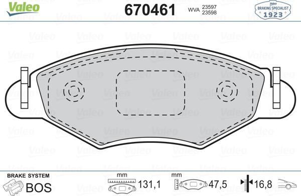 Valeo 670461 - Brake Pad Set, disc brake autospares.lv