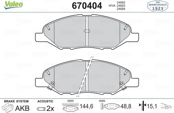 Valeo 670404 - Brake Pad Set, disc brake autospares.lv