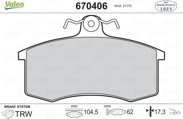 Valeo 670406 - Brake Pad Set, disc brake autospares.lv