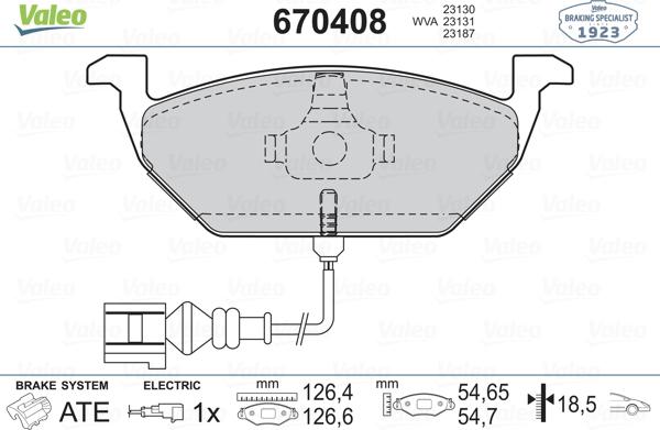 Valeo 670408 - Brake Pad Set, disc brake autospares.lv