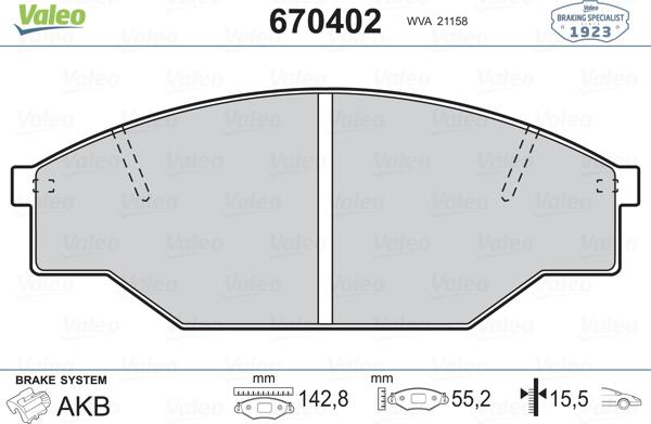 Valeo 670402 - Brake Pad Set, disc brake autospares.lv