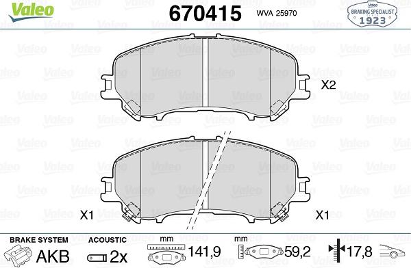 Valeo 670415 - Brake Pad Set, disc brake autospares.lv